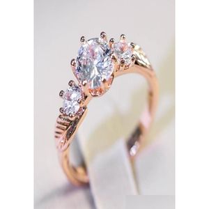 Rings Exquisite Crystal Rose Gold Ring For Women Special Leaf Shape With White Zirconia Female Band Gift7658161 Drop Delivery Jewelry Dhuhn