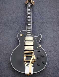 Chinese custom LP electric guitar matte black triple pickup jazz tremolo system guitar9654052