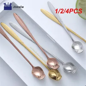 Coffee Scoops 1/2/4PCS High-value Rose Spoon Long Handle Golden Cute Teaspoon Mixing Dessert Honey Salad Drink Spoons