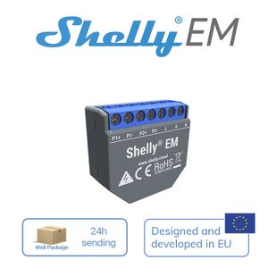 Shelly Em + Clamp Domotica WiFi -driven energimätare Kontaktor Kontroll Internt minne Mätning och konfigurerbart larm