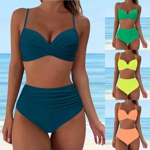 Mulheres Swimwear Mulheres Cintura Alta Biquíni Adolescente Menina Swim Terno Americano Romper Banheira Shorts Set Maiôs para