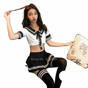 Uniforme scolastica sexy delle ragazze dello studente di stile giapponese per le donne Gonna superiore della tunica Navy Costume da marinaio Costume JK Lingerie sexy W4oj #