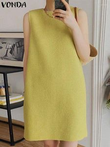 Casual Dresses 2024 Summer Party Sundress Vonda Elegant Women Sexig ärmlös miniklänning High Street Loose Solid Color Vestidos Robe