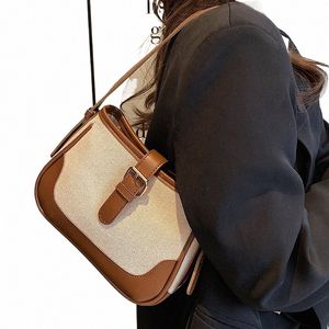 Ladies Handbag High Quality PU Leather Canvas Fi Patchwork Saddle Menger Crossbody Bags Women Underarm Shoulder Bag B9jc#