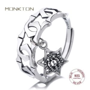 Ringar Monkton S925 Sterling Silver Hexagonal Star Rings for Women Creative Star of David Silver 925 Crown Rings for Engagement SMEEXCH