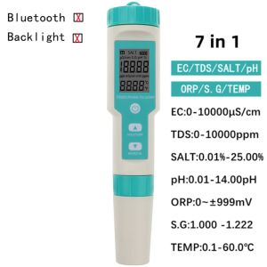 Digital de dente azul 7 em 1 pH medidor pH/TDS/EC/ORP/Salinidade/SG/Temp Metor de Água Monitor de qualidade Testador de aquários de água potável