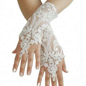 Ladies Bridal Lace Gloves Short Fingerl Ivory White Fr Guant Mantens Svart Transparent Vintage Wedding Accores R8GK#