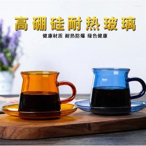 Wine Glasses Ins Color Heat Resistant Glass With Handle Coffee Cup Milk Water Breakfast Plate Amber Blue