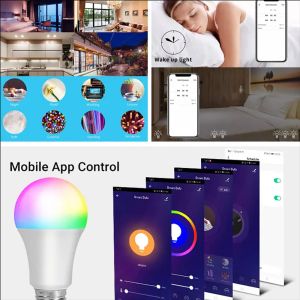 TUYA 15W WIFI E27 SMART DIMMABLE BULB RGBCW 100-240V LED-ljus Smart Life App Control Support Alexa Google Home Alice