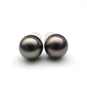 Stud Earrings 9-9.5mm Natural Black Genuine Tahitian Pearl 18k Solid White Gold