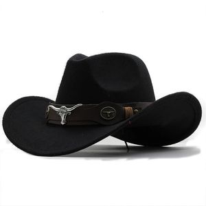 Western Cowboy Hat Roll Brim Cowgirl Cap Cowboy Jazz Fedora Hats Felt Cap med Cow Band för Women Män Barn 240314