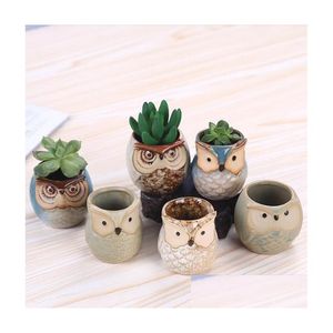 Planters Pots Creative Succents Ceramics Flower Pot Owl Thumb Small Breathable Ceramic Handicraft Decoration Drop Delivery Home Ga Dh9Bz