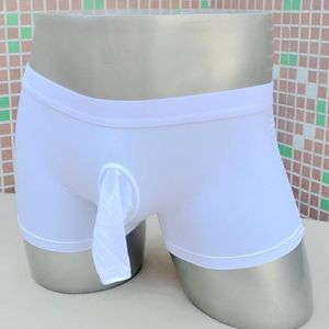 Ice Silk Underwear With Penis Open Sheath Men's Sexy Boxer Briefs Transparenta Underpants Shorts Soft låg midja elefantstam