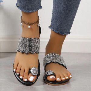 Sapatos de vestido Plus-size Slip-on Strass Sandálias Planas para Mulheres Verão Flip Flops Strass Sparkle C1190