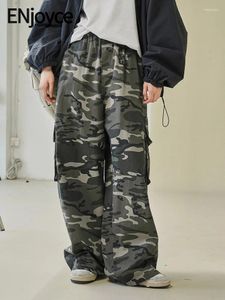 Женские брюки ENjoyce, женские камуфляжные прямые брюки-карго Y2K, свободные широкие брюки-карго в американском стиле хип-хоп с высокой талией, весна 2024 г.