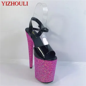 Dance Shoes 20 Cm Sexy Silver Sequins Waterproof Platform With Black Uppers Stiletto Heels 8 Inches High Pole Dancing Model