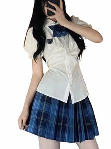 enhetlig cosplay söt veckad japansk koreansk söt skola rutig tjej vit skjorta kvinnor och kawaii set anime o8os#