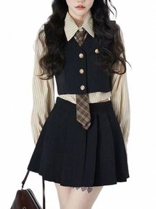 japansk stil kawaii skol uniform koreansk söt tjej anime cosplay jk uniform 2023 höst stickning väst och veckade kjoluppsättningar e8jr#