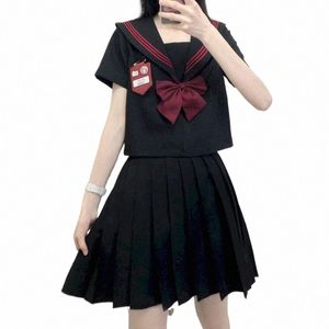 Kvinnor Ortodox Original Basic JK Uniform Kjol Black Red Three Sailor Suit Japanese LG-ärmad kortärmad studentdräkt JKS X3HF#