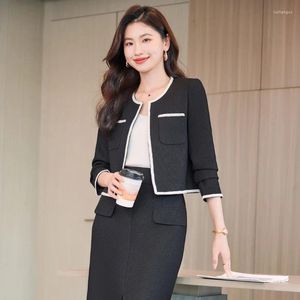 Women's Two Piece Pants Black Coat Dress Two-Piece Clothing 2024 Autumn Elegant Socialite Western Style Wear Suit