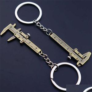 Keychains Lanyards söta mini -bromsokverktyg Keychain Zinc Alloy Vernier Key Chains S Mätning av mätningstillbehör Rers L230314 Drop DHIV1