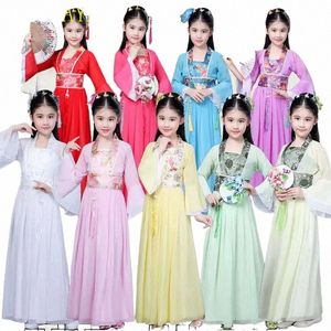 appassionati di danza tradizionale in Cina abbigliamento tradizionale per bambini Hanfu rosso caldo cielo blu bianco Halen abbigliamento ragazza S9Nq #