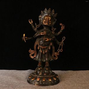 Estatuetas decorativas coleção tibetana seis braços mahakala estátua de budismo artesanato 13,3 polegadas