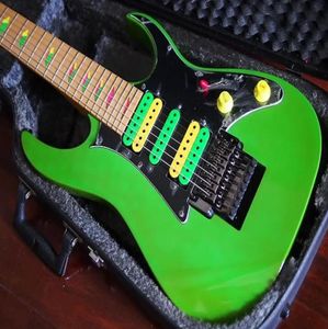 Uv777 universo 7 cordas vai verde guitarra elétrica captadores hsh floyd rose tremolo porca de travamento pirâmide incrustada black1247930