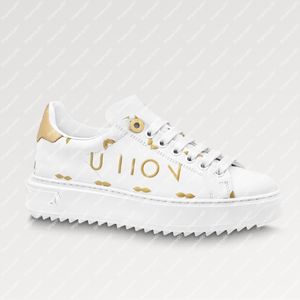 Explosion NEW men Women's 1AAVVQ Time Out Sneaker soft calf leather trim sneakers golden debossed metallic 3-D pattern richly oversized eyelets elevated distinctive