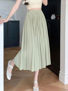 Skirts Summer Pleated A-Line Women's Elastic Waist Girls Solid Color Chiffon Skirt Bottom For Female