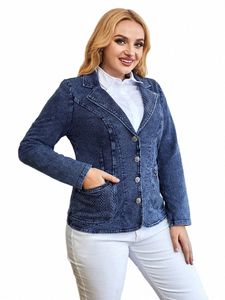 lih HUA Abito in denim taglie forti da donna Autunno Chic Abito elegante per donna paffuta Abito in maglia Cott n896 #