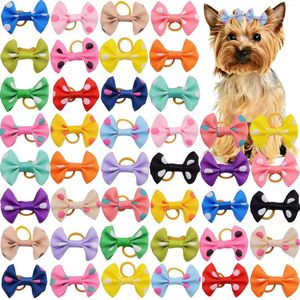 Dog Apparel 100pcs Small Bows Polka Dots Cat Hair Rubber Bands Grooming Accessories Pet Supplies