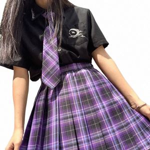 women JK Uniform Pleated Plaid Skirt Sets Girl High Waist Mini Sexy Skirts Japanese School Harajuku Cosplay Anime Sailor Suits p6dO#