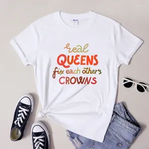 Damen-T-Shirts „Real Queens Fix Each Other's Crowns“-Shirt, süßes Girl-Power-Feminismus-T-Shirt, Tops, Camiseta, Vintage-T-Shirts mit starkem Frauen-Slogan