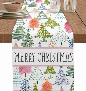 Bordslöpare Julens akvarell Pine Tree Linen Runners Dresser Scarf Tables Decor Xmas Dining Decorations YQ240330