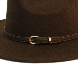 Retro kaffe läderband förälder-barn kvinnor män /barn barn ull brett brim cowboy western hatt cowgirl bowler cap (54-57-61cm)