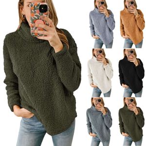 Autumn and Winter Womens New Plush High Neck Solid Color Sweater Top for Women
