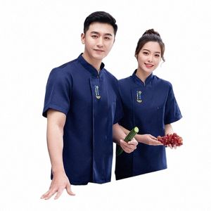 summer Breathable Chef Uniform Short Sleeve Print and Embroidery Hotel Restaurant Restaurant Dining Kitchen Chef Overalls Men an M1Hi#