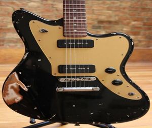 Alt de facto JM6 Relic Black Electric Guitar Floyd Rose Tremolo Bridge Black P90 Pickups Gold PickGuard Vintage Tuners8753528