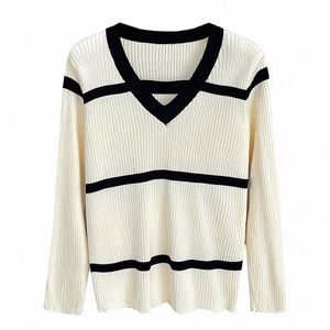 Spring Autumn 100 kg Fi Design w paski w paski w paski w paski w paski w rozmiarze Plus Damskie swobodne swetry pullover 1485 R13U#