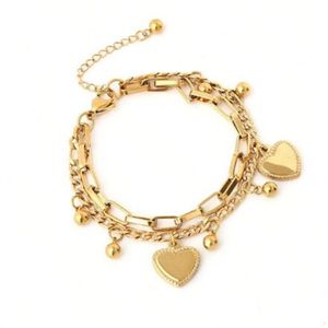 The new double-layer love pendant bracelet is suitable for womens metal bracelets and versatile daily accessories AB43