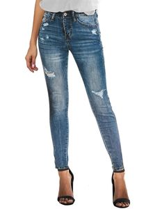 Jeans a vita alta per donna Slim stretch strappato denim effetto consumato Jean aderente nappa skinny jeans push up pantaloni donna 240318