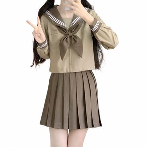Uniforme giapponese Marrone Seifuku Scuola Vestito alla marinara Donne Studente coreano JK Uniforme da marinaio Top Cosplay Inverno Ragazze Gonna a pieghe 04Hx #