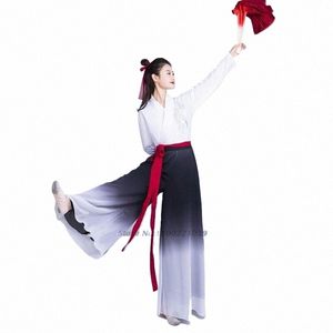 2024 Chinesische Vintage Dance Women Natial Gradient Color Chiff Tops+Hosen Set Traditial Bühne Performance Hanfu J6rl#