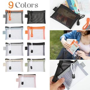 Storage Bags 1pc Nylon Gauze Card Bag Mini Transparent Grid Bank Id Coin Headset Zipper Tools Portable File Pockets