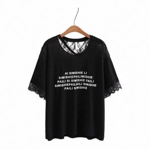 Ny 2023 Ladies Spring Summer Plus Size Tops för kvinnor stor storlek Kort ärm O-hals Black Lace T-shirt 3xl 4xl 5xl 6xl Q8ek#