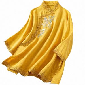 Estilo chinês roupas femininas primavera outono chiff solto antigo traje hanfu tang casaco impresso cott linho formal senhoras topo b0r8 #