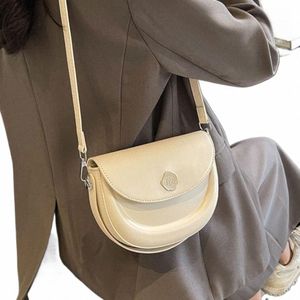 pu Leather Crossbody Bag Simple Semicircular Hasp Flap Saddle Bags Solid Shoulder Bag U2d4#