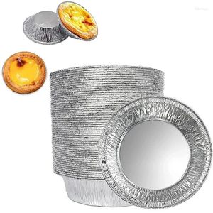 Ferramentas de cozimento 100pcs prata folha de alumínio tart pan descartável mini torta latas redondas moldes de ovo bolo copos jt154