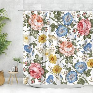 Shower Curtains Floral Curtain Vintage Watercolor Spring Farm Botanical Wildflower Green Rustic Panel Polyester Fabric Bathroom Decor Set